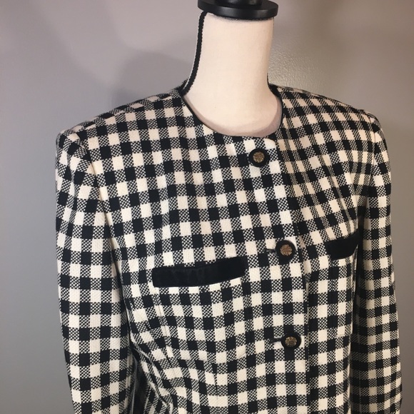 Vintage Union Made Liz Claiborne Wool Black & White Plaid Blazer Jacket Size 10 - Picture 3 of 16